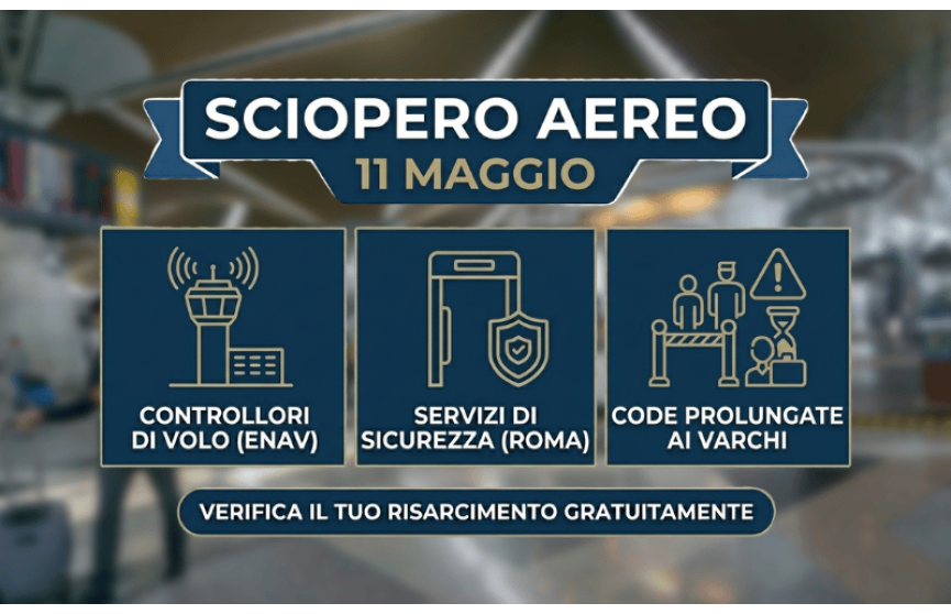 Sciopero trasporto aereo 11 maggio 2026: voli garantiti, possibili ritardi e cancellazioni